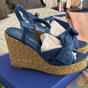 Stuart Weitzman Navy Wedge Sandals